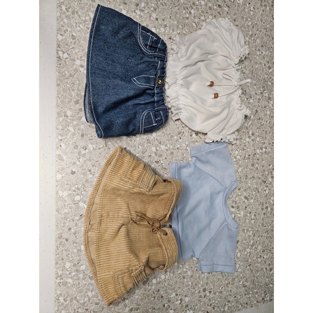 Build A Bear Doll Clothing Set Blue White Tan Denim Corduroy Skirt Tops 4pc